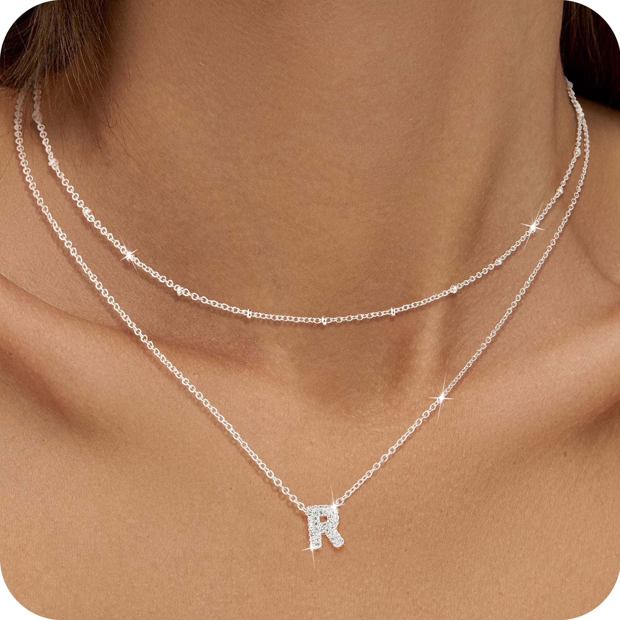 18K White Gold Plated Initial Necklaces for Women Mom Kid Girls Teen Wife Daughter Girlfriend CZ S925 Sterling Silver Letter R Necklace Set Birthday Age Mother'S Day Jewelry Gifts for Her