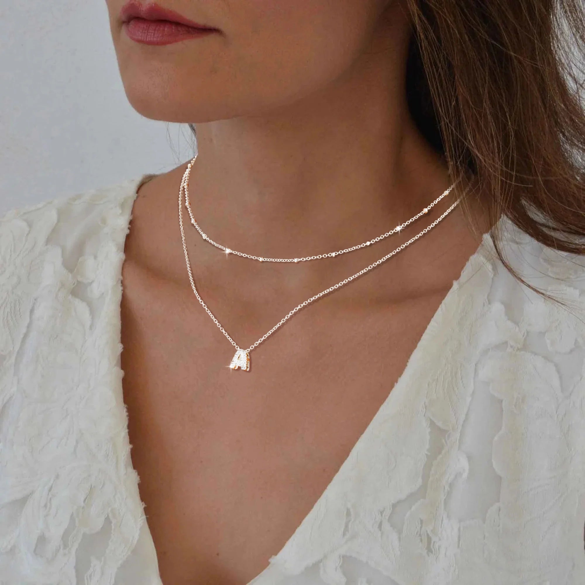 18K White Gold Plated Initial Necklaces for Women Mom Kid Girls Teen Wife Daughter Girlfriend CZ S925 Sterling Silver Letter R Necklace Set Birthday Age Mother'S Day Jewelry Gifts for Her