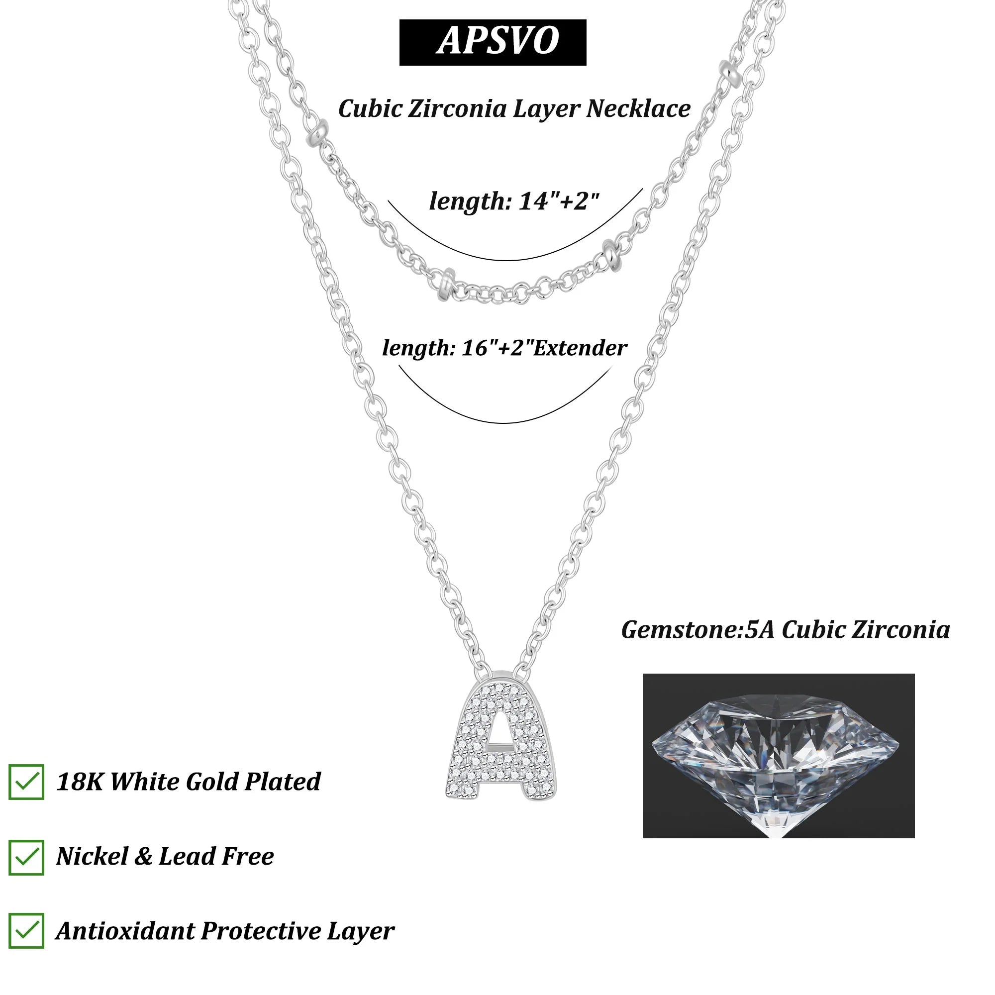 18K White Gold Plated Initial Necklaces for Women Mom Kid Girls Teen Wife Daughter Girlfriend CZ S925 Sterling Silver Letter R Necklace Set Birthday Age Mother'S Day Jewelry Gifts for Her